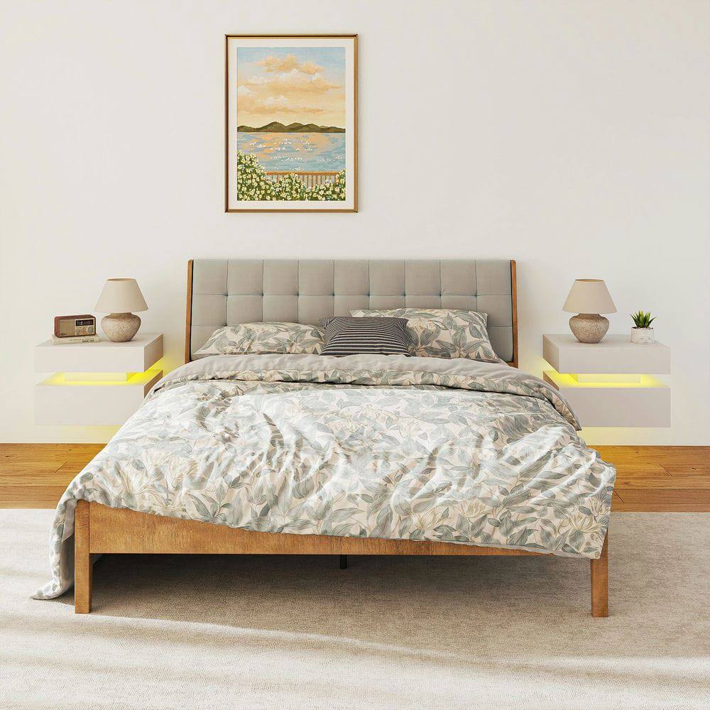 Alt View 6. Kadyn - Wall-Mounted LED Nightstand with 2 Drawers and 3 Light Modes for Bedroom, White - White.