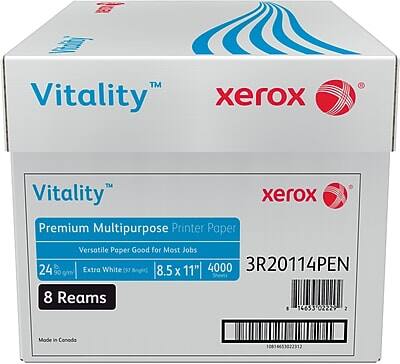 Vitality™ xerox  
Premium Multipurpose Printer Paper  
Versatile Paper Good for Most Jobs  
24 Extra White (9 Brud 8.5 X 11" 4000)  
8 Reams  
3R20114PEN  
Made in Canada  
0814653022312