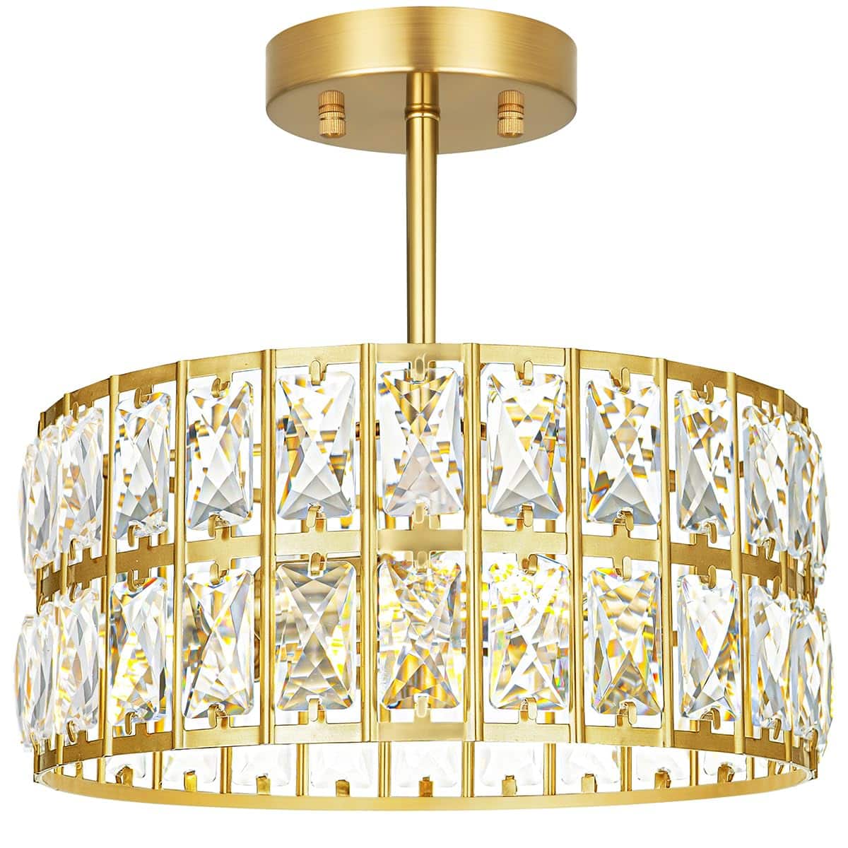 Earthley Blooms - Crystal Ceiling Light Fixture Modern Semi Flush Mount Chandelier Lighting For Hallway Kitchen Foyer Daz - Gold 12in B