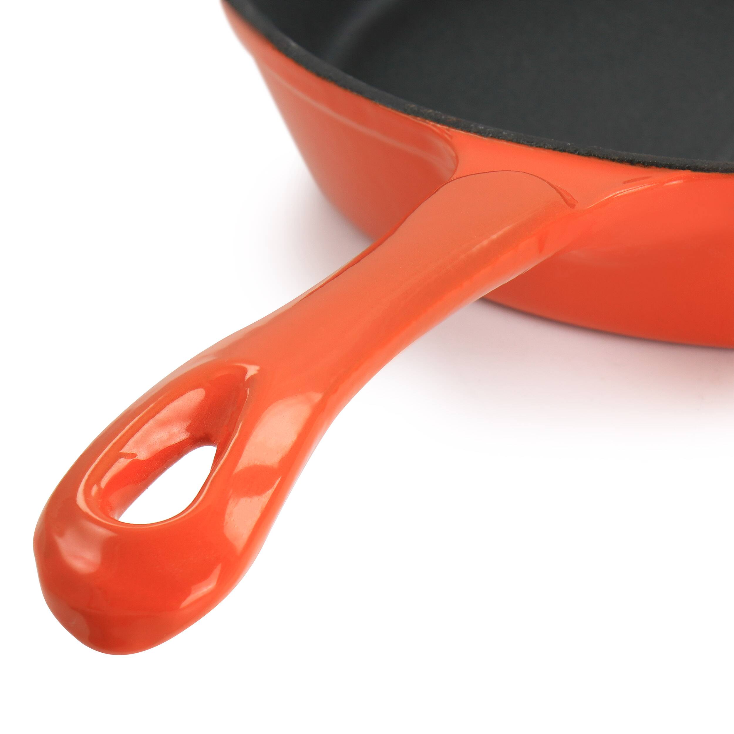 Alt View 5. Mega Chef - MegaChef Enameled Round 8 Inch PreSeasoned Cast Iron Frying Pan in Orange - Orange.