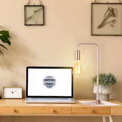 Front. Oumilen - Set of 2 Rose Gold Industrial Table Lamps, 16.1in Tall, E26 Socket Desk Lamps for Bedroom Living Room.