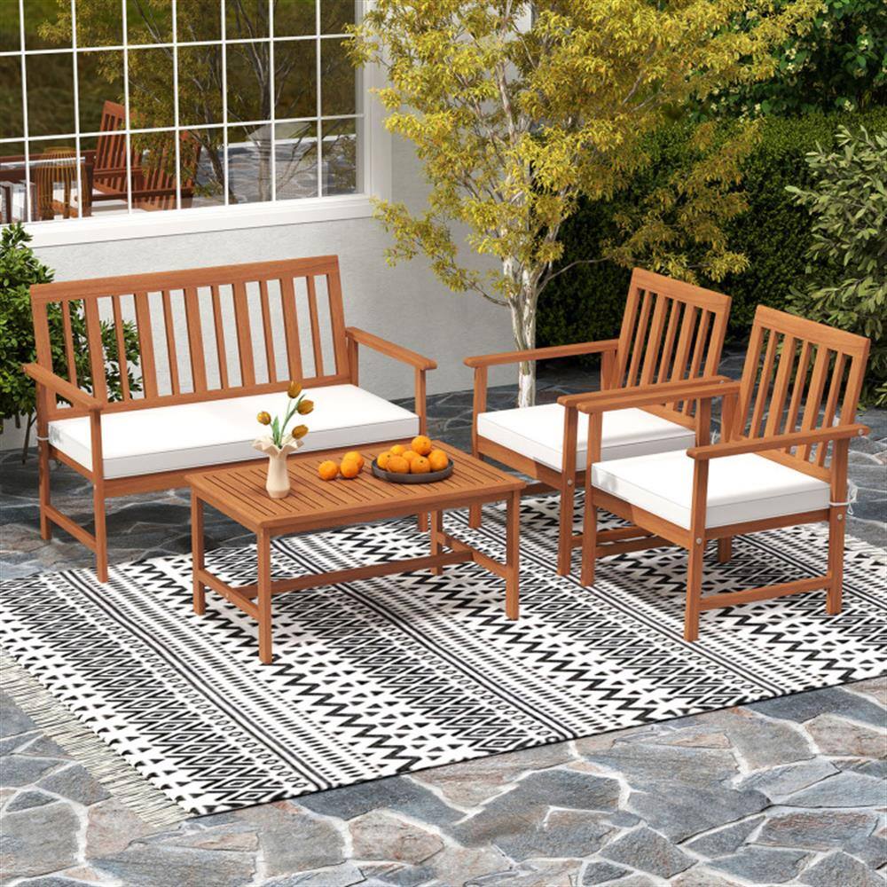 Alt View 2. Kadyn - Patio Furniture SetsOutdoor Patio Furniture Sets4 Pieces Acacia Wood Furniture Set with Seat Cushions and Robust Wood - Natural+Off White.