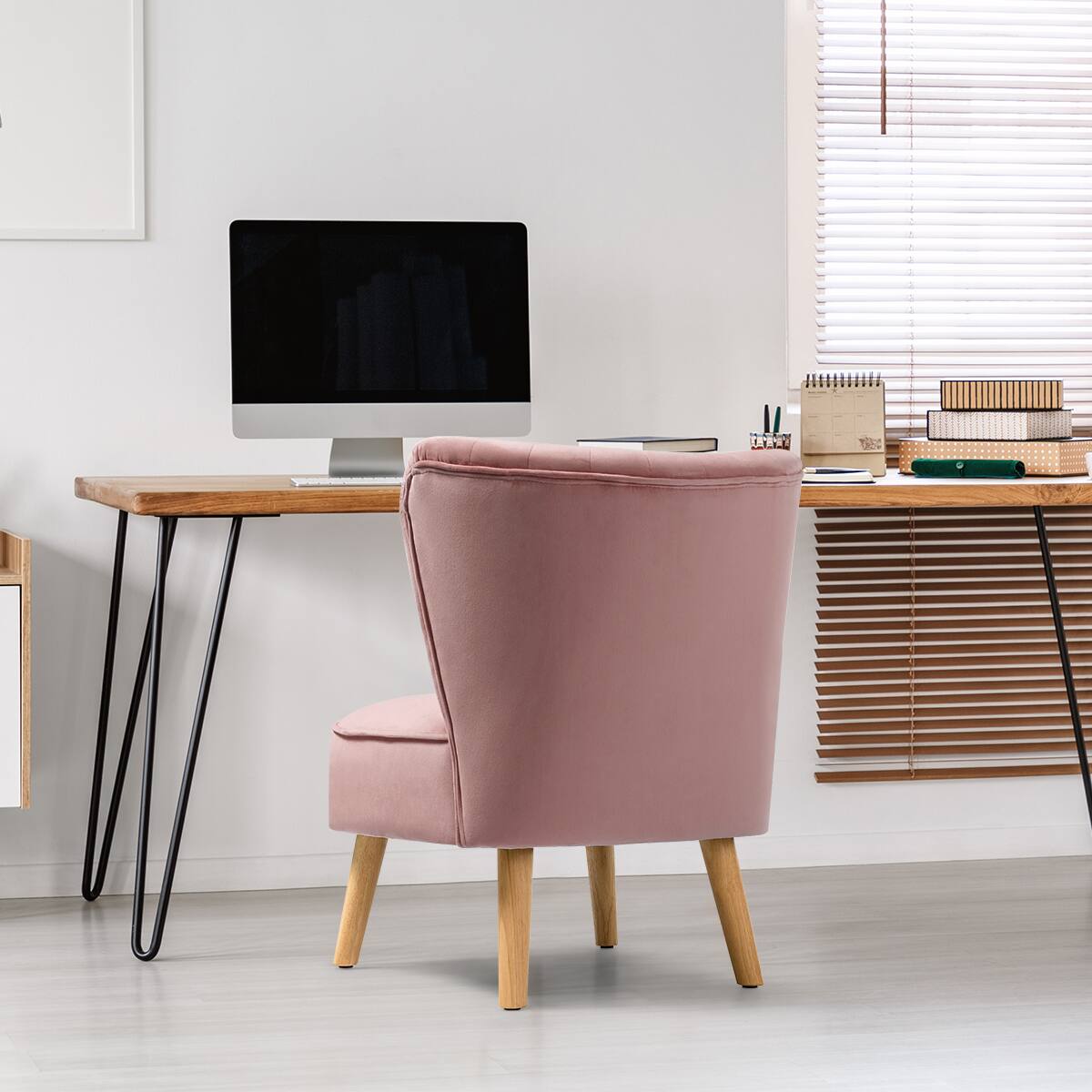 Alt View 3. Costway - Costway Armless Accent Chair Modern Velvet Leisure Chair Single Upholstered - Pink.