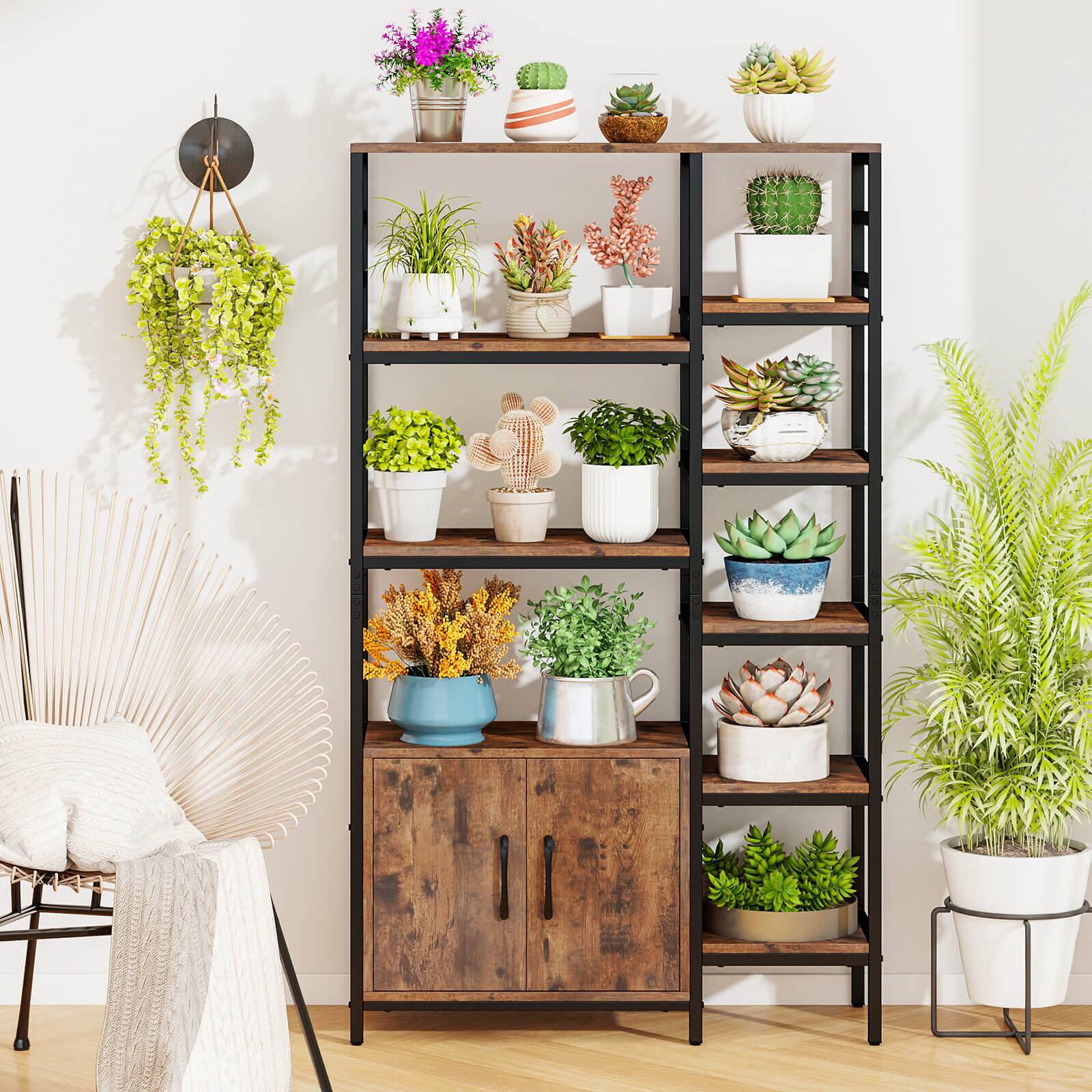 Alt View 3. Costway - Costway 55.5" Tall Bookcase with 2-Door Cabinet Metal Frame Freestanding Display Rack - Rustic Brown + Black.