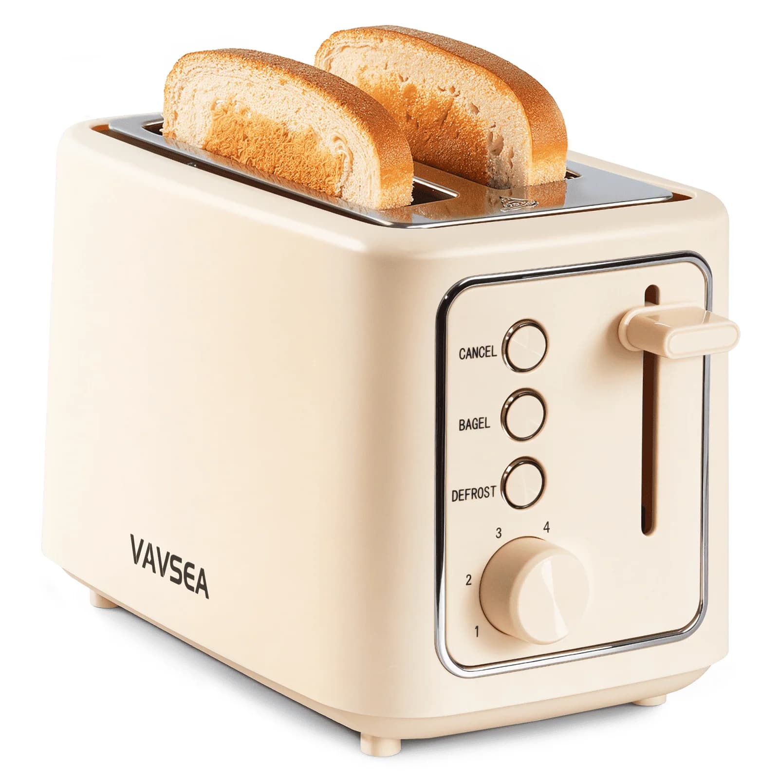VAVSEA - 2 Slice Toaster, 1000W Bread Toaster Machine with Extra Wide Slot, 6 Shade Settings and LED for Bagels, Waffles, Bread - Beige