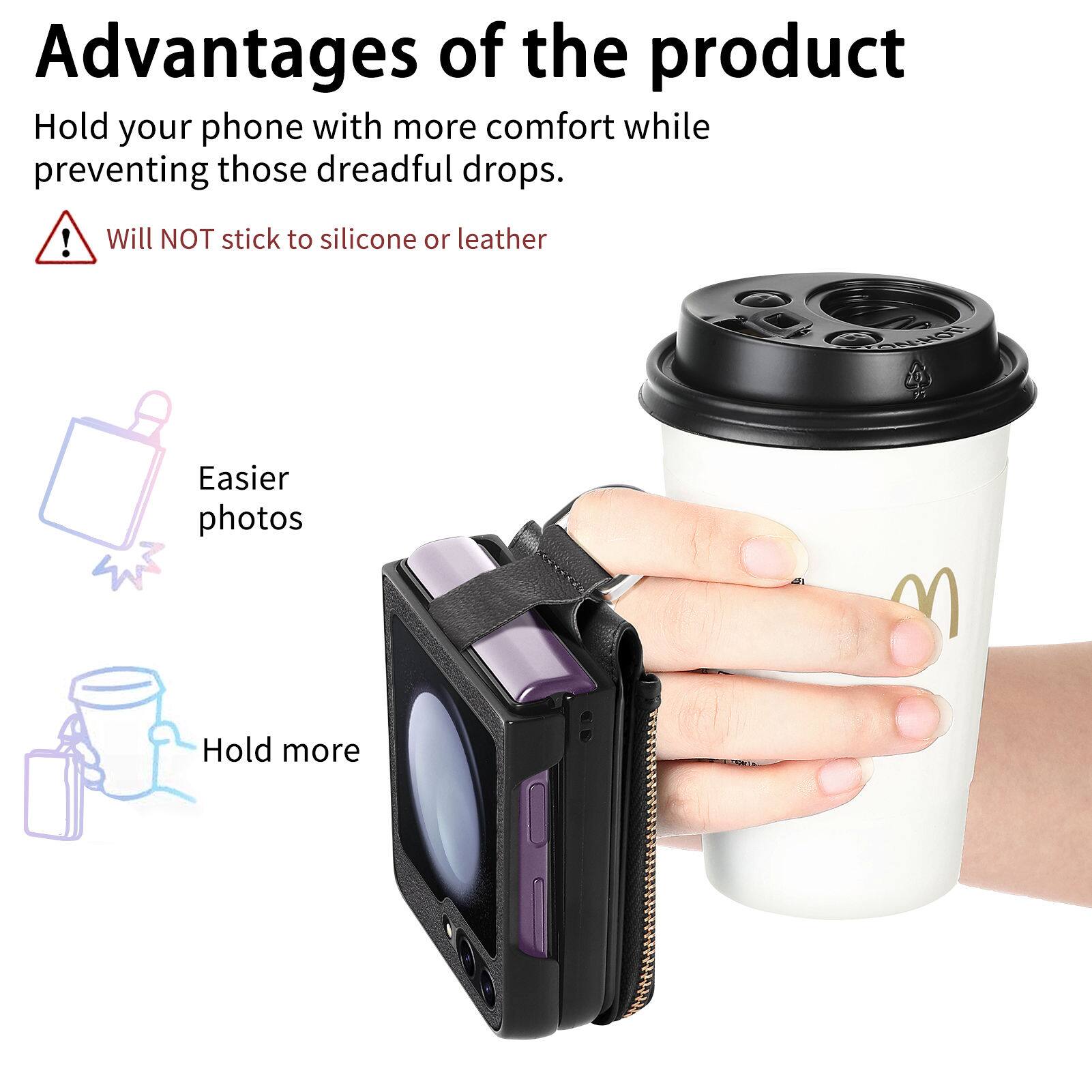 Advantages of the product

Hold your phone with more comfort while preventing those dreadful drops.

Will NOT stick to silicone or leather

Easier photos

Hold more