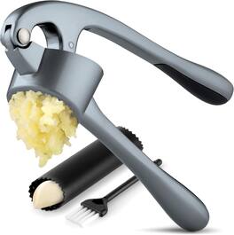 Zulay Kitchen - Large Premium Garlic Press Set - Bigger Bowl for Bigger Garlic - Slate