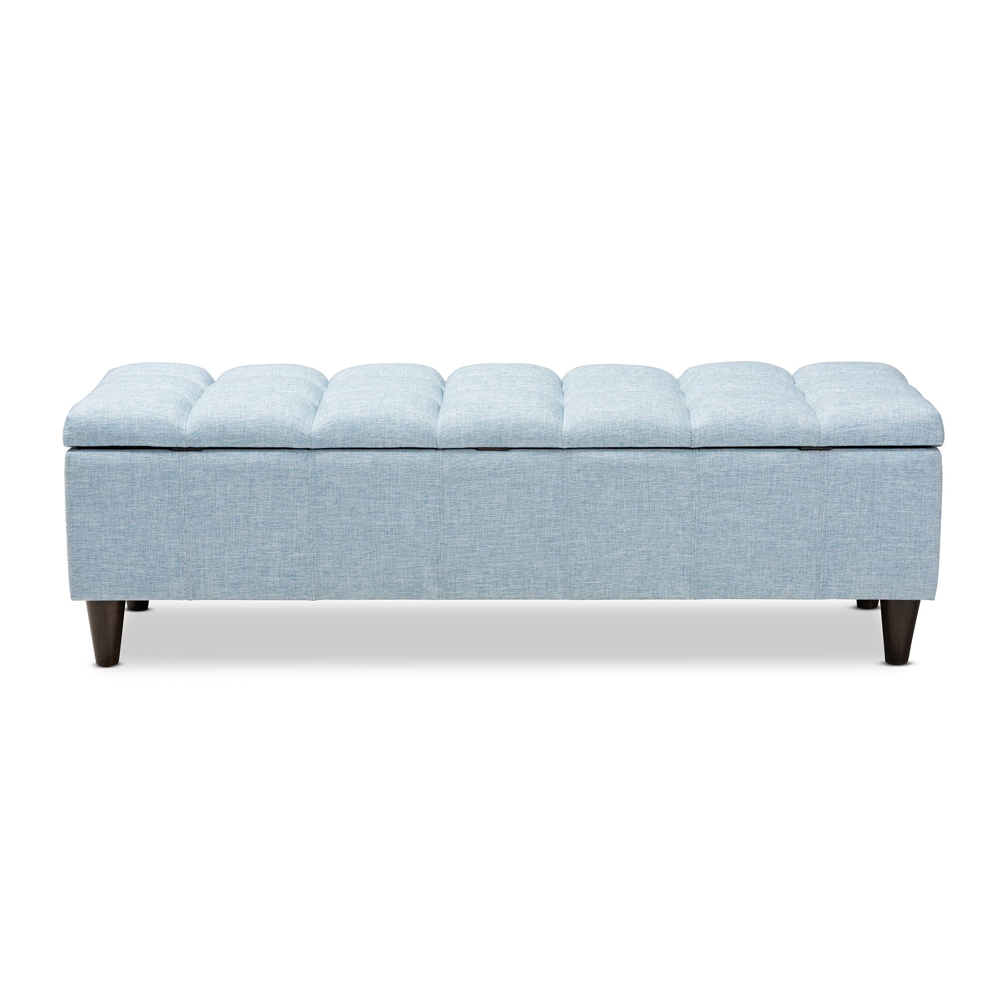 Alt View 1. Baxton Studio - Brette Mid-Century Modern Fabric Upholstered Finished Wood Storage Bench Ottoman - Light Blue.