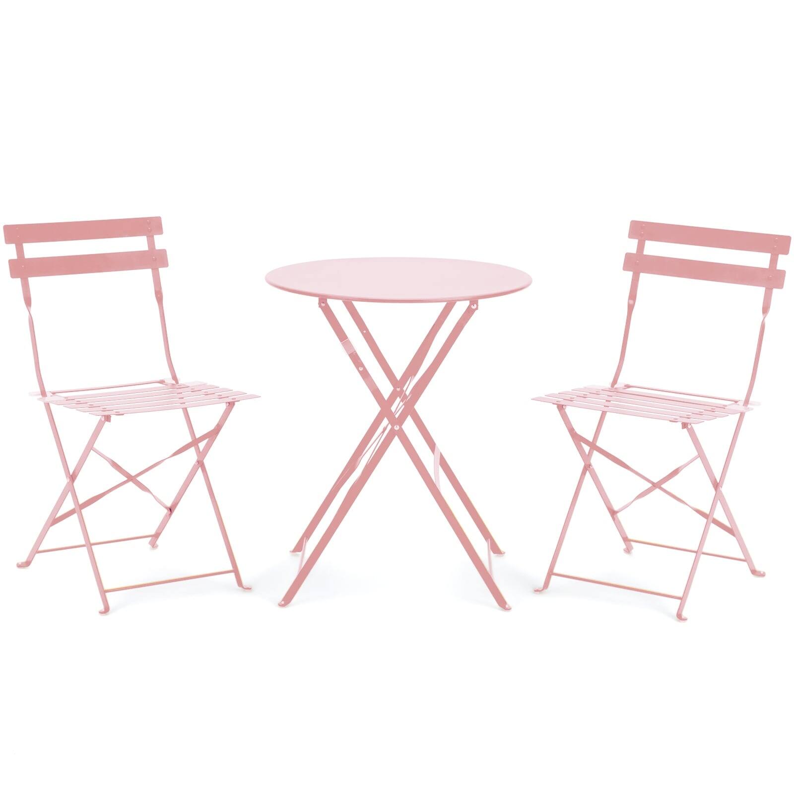 Alt View 6. U-HOMY - Foldable 3-Piece Outdoor Bistro Set – Rust-Resistant Patio Table and Chairs, Lightweight for Balcony Use - Pink.