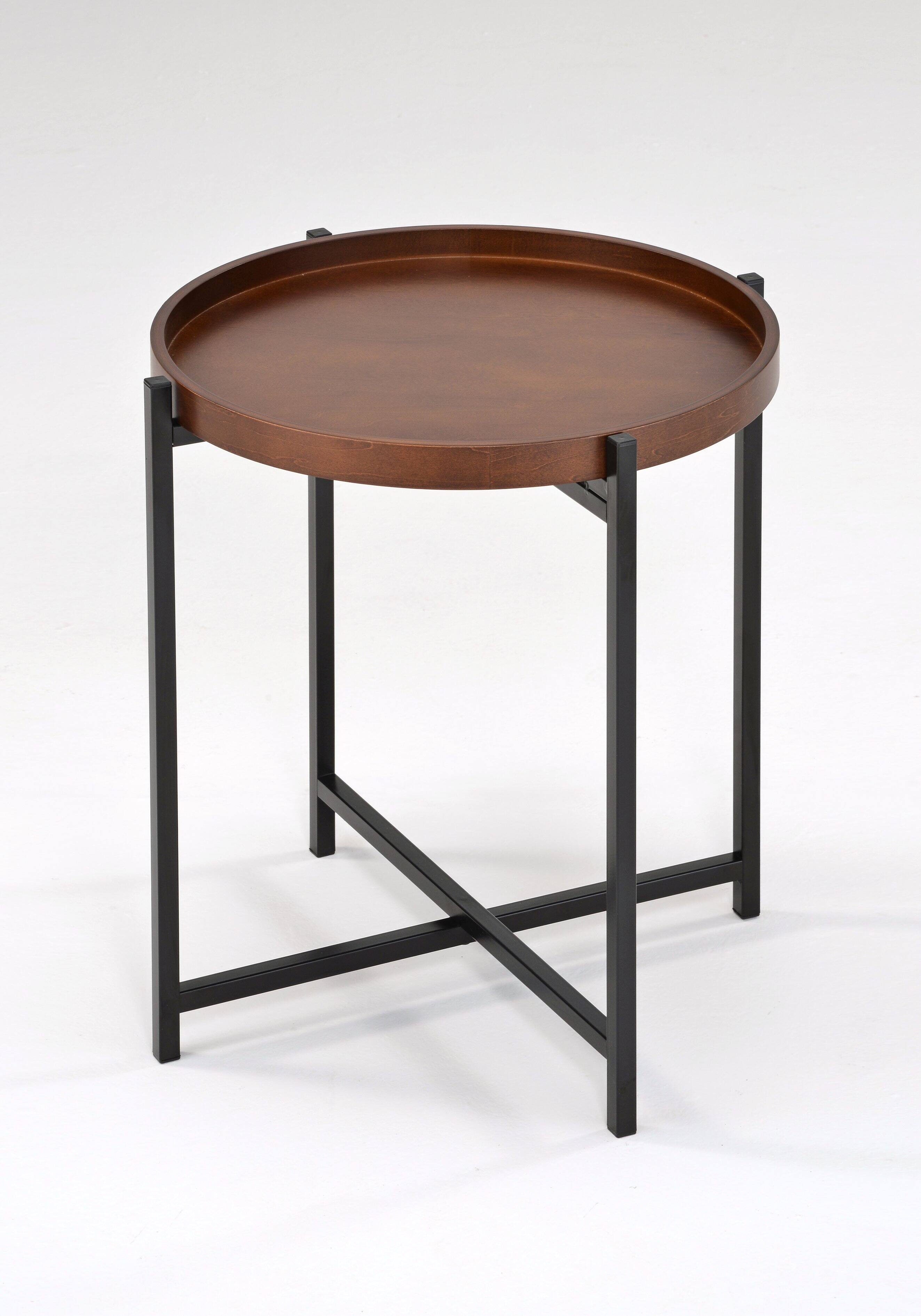 Alt View 2. Danya B - Mid-century Modern Round Side Table with Removable Wood Tray - Black, Walnut.