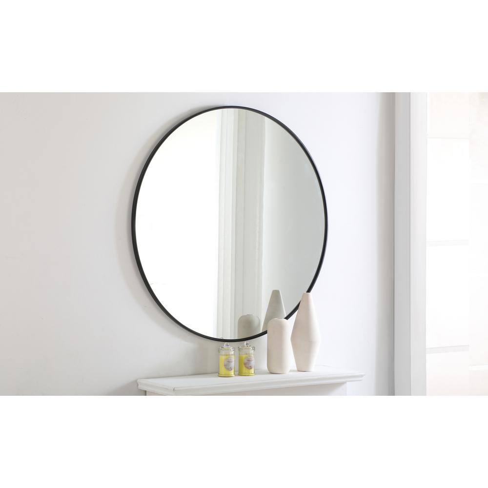 Alt View 2. Elegant Decor - Metal frame Round Mirror 42 inch Black finish - Black.