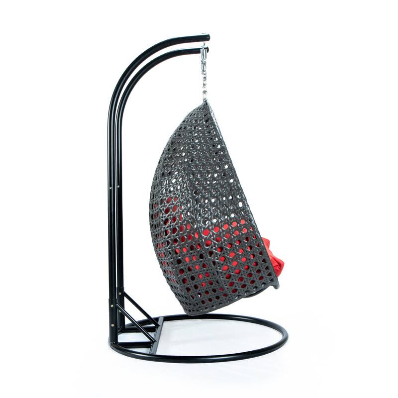 Alt View 1. LeisureMod - Leisuremod Outdoor 2-Person Charcoal Wicker Egg Swing Chair with Steel Stand, Washable Cushions & Waterproof Cover - Red.