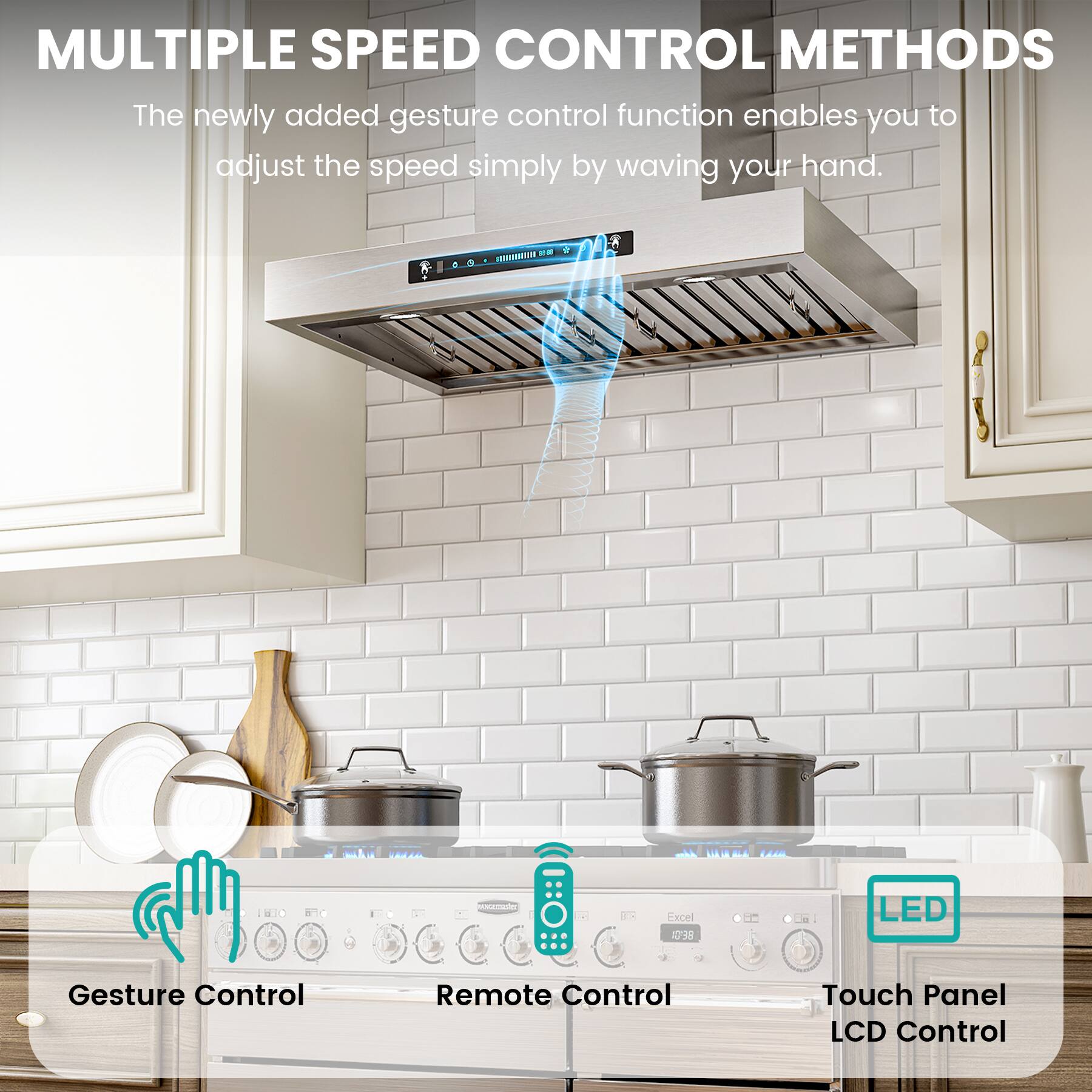 MULTIPLE SPEED CONTROL METHODS

The newly added gesture control function enables you to adjust the speed simply by waving your hand.

- Gesture Control
- Remote Control
- Touch Panel LCD Control