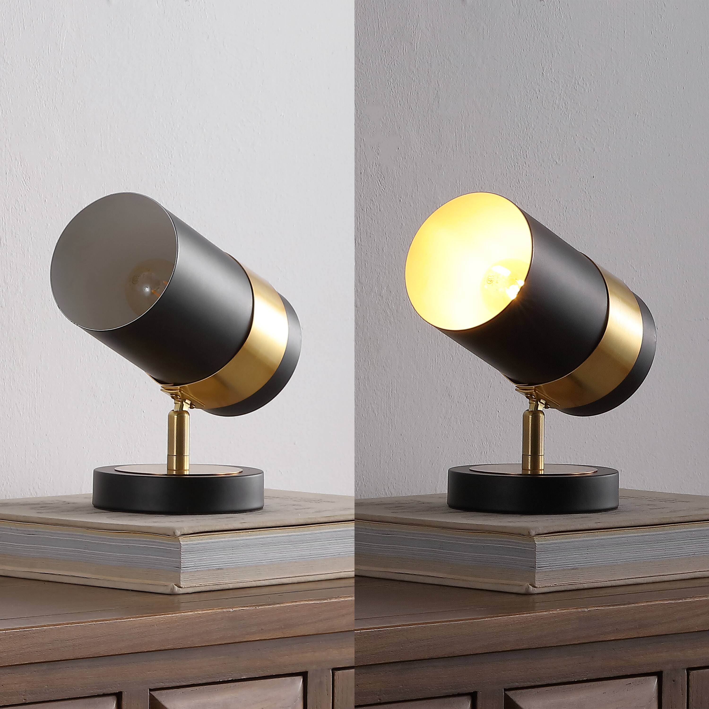Alt View 3. Jonathan Y - Astra 9.25" Modern Industrial Adjustable Metal LED Floor Uplight Spotlight, Black/Brass Gold (Set of 2) - Black/Brass Gold.