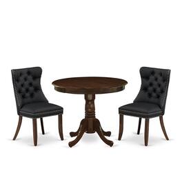 East West Furniture - 3 Piece Kitchen Table & Chairs Set Consists of a Round Dining Table - Brown