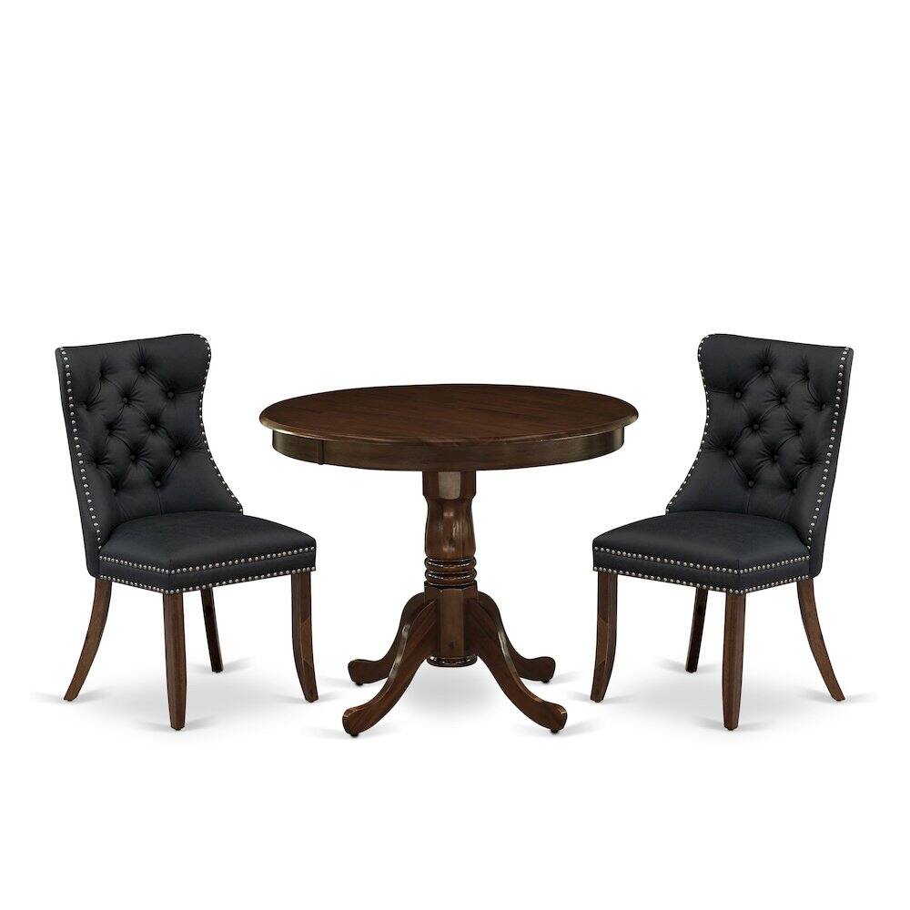 Front. East West Furniture - 3 Piece Kitchen Table & Chairs Set Consists of a Round Dining Table - Brown.