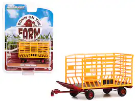 Bale Throw Wagon "Down on the Farm" Series 7 1/64 Diecast Model by Greenlight - Yellow And Red