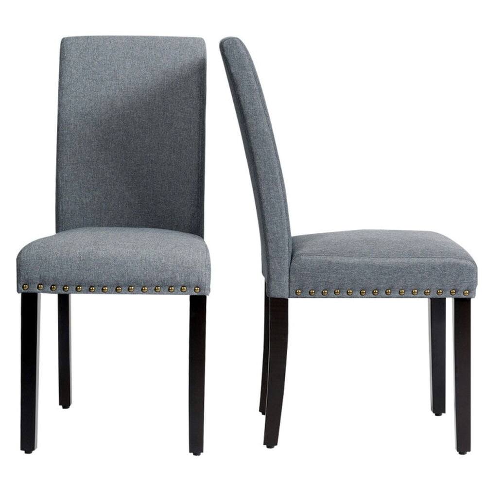 Alt View 1. Kadyn - Dining Chairs, Kitchen Chairs Trattoria Chairs,Set of 2 Fabric Upholstered Dining Chairs with Nailhead-Light Gray - Gray.