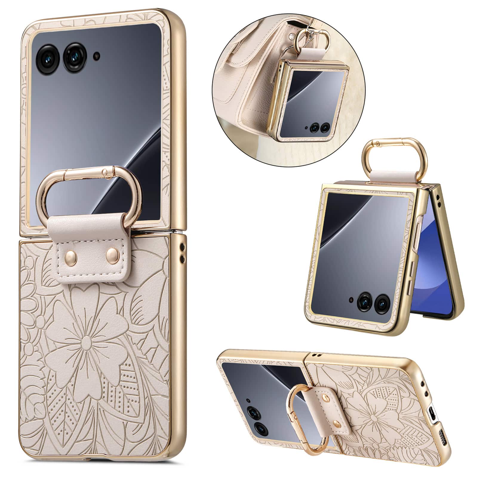 Dteck - Shockproof Leather Texture Case for Motorola Razr Ultra (2025), Electroplated Rigid Plastic Cover with Ring Holder Stand - Beige price history on PriceWatchPro