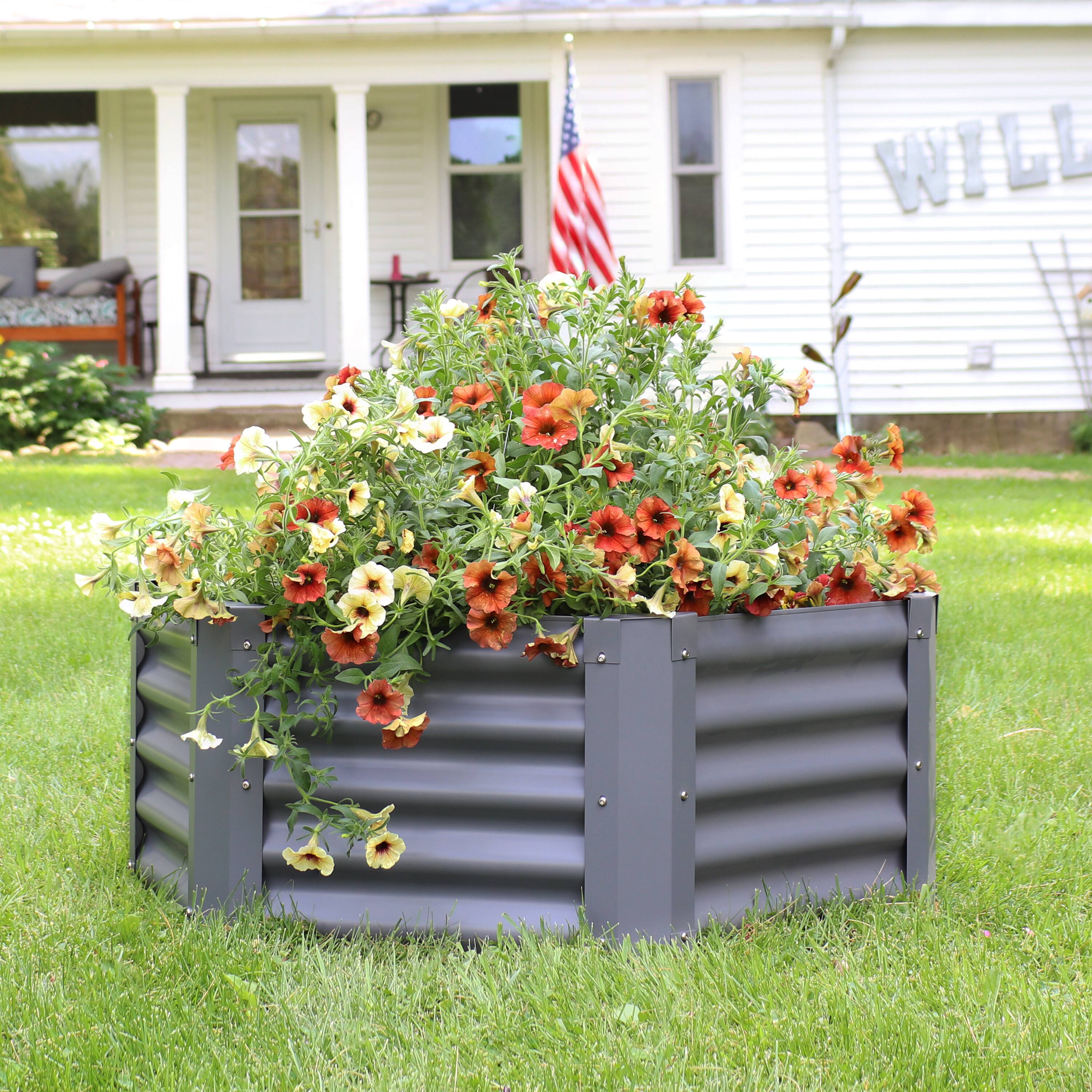 Alt View 1. Sunnydaze - Powder-Coated Steel Hexagon Raised Garden Bed - 41 in - Gray.