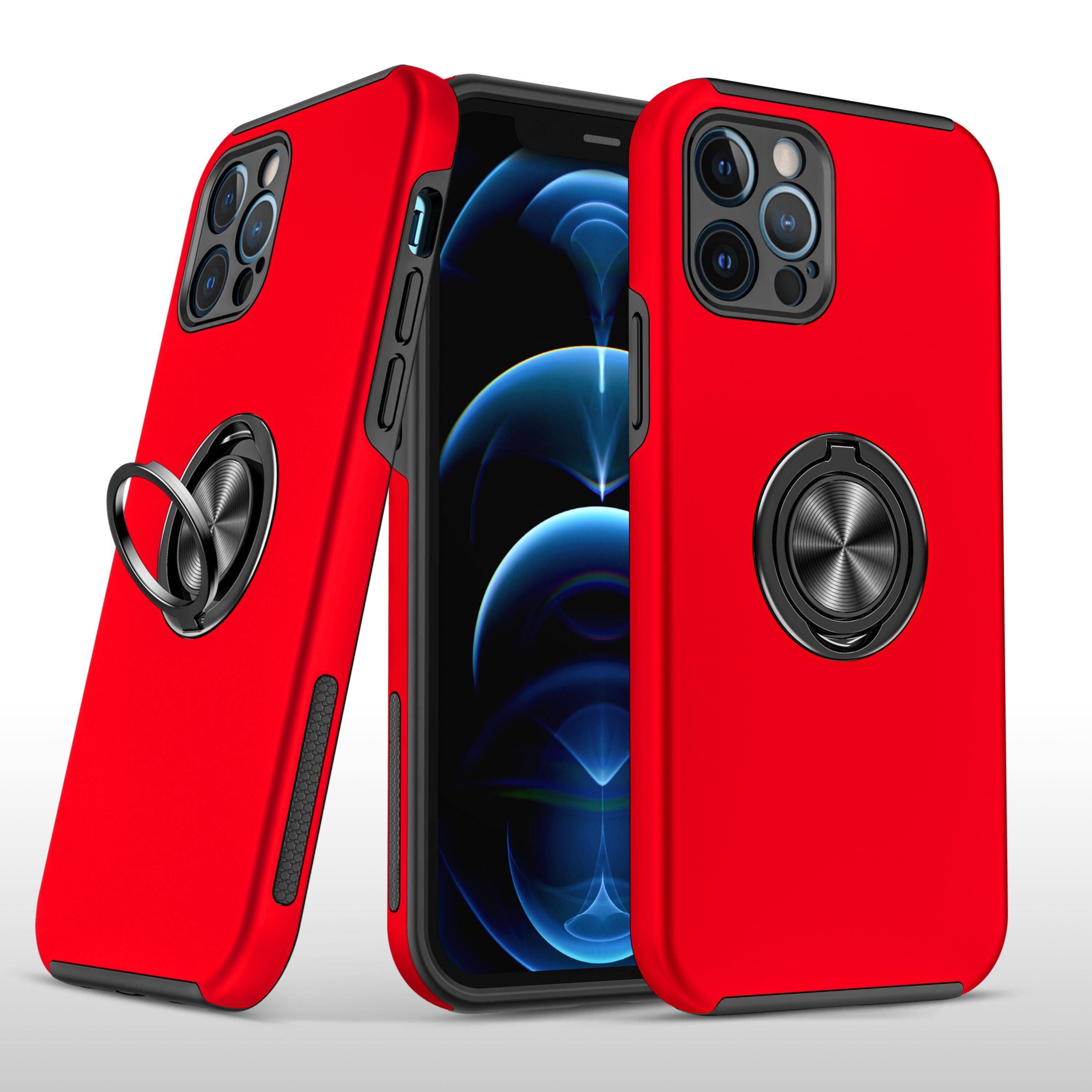 Kitcheniva - Dual Layer Magnetic Ring Stand Case With 2 Pcs Tempered Glass For iPhone 15 Pro - Red price history on PriceWatchPro