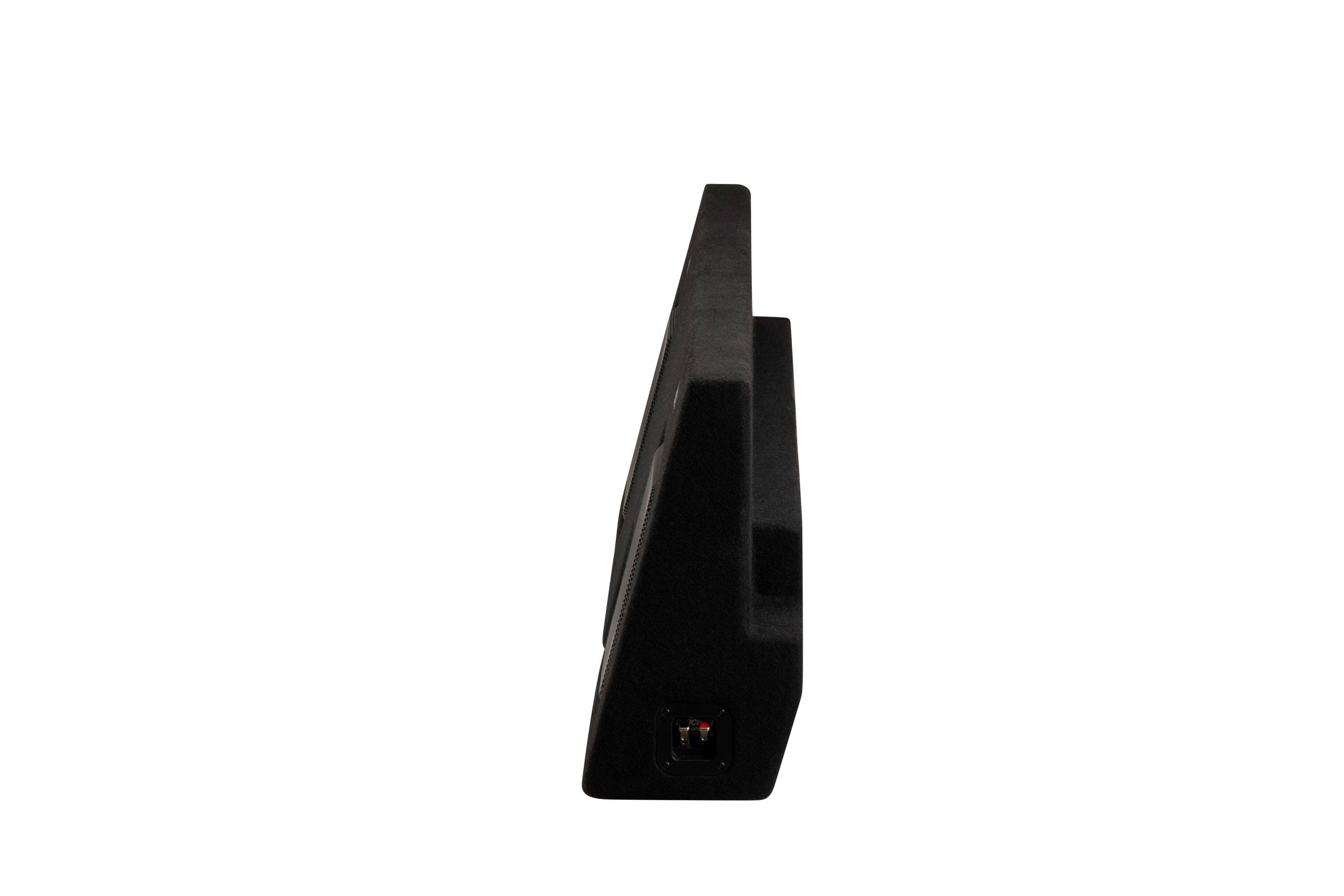 Left. KICKER - L7T Custom Fit Dual 10" 2-Ohm Down Firing Enclosure Subwoofer for Select Toytoa Tacomas - Black.