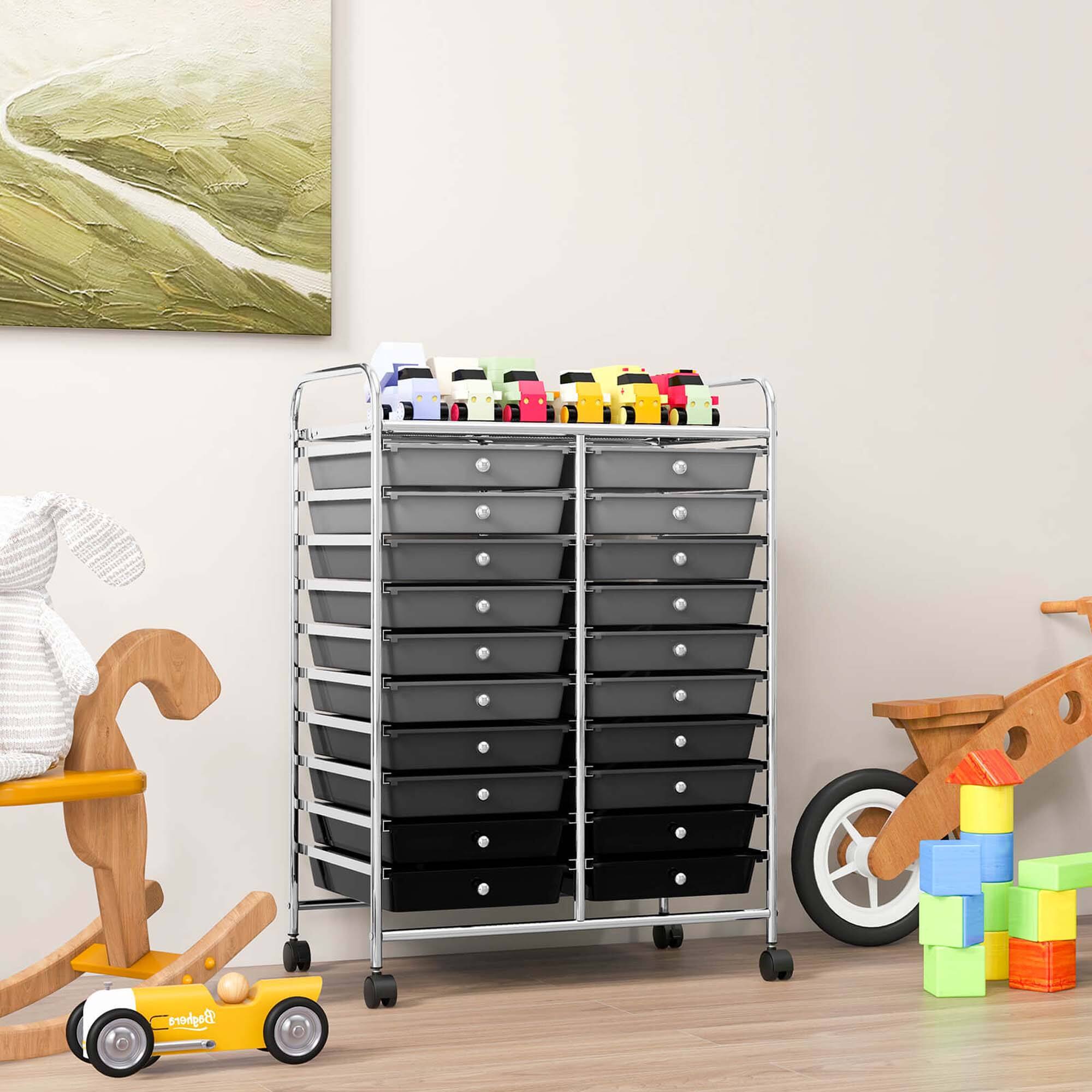 Alt View 8. Costway - 20 Drawers Rolling Storage Cart Art Craft Organizer on Wheels Multipurpose - Gradient Gray.