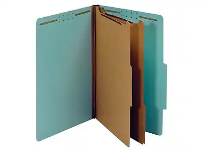 Front. Pendaflex - 60% Recycled Pressboard Classification Folder, 2-Dividers, 2 1/2" Expansion, Legal Size, Blue, 10/Box - Blue.