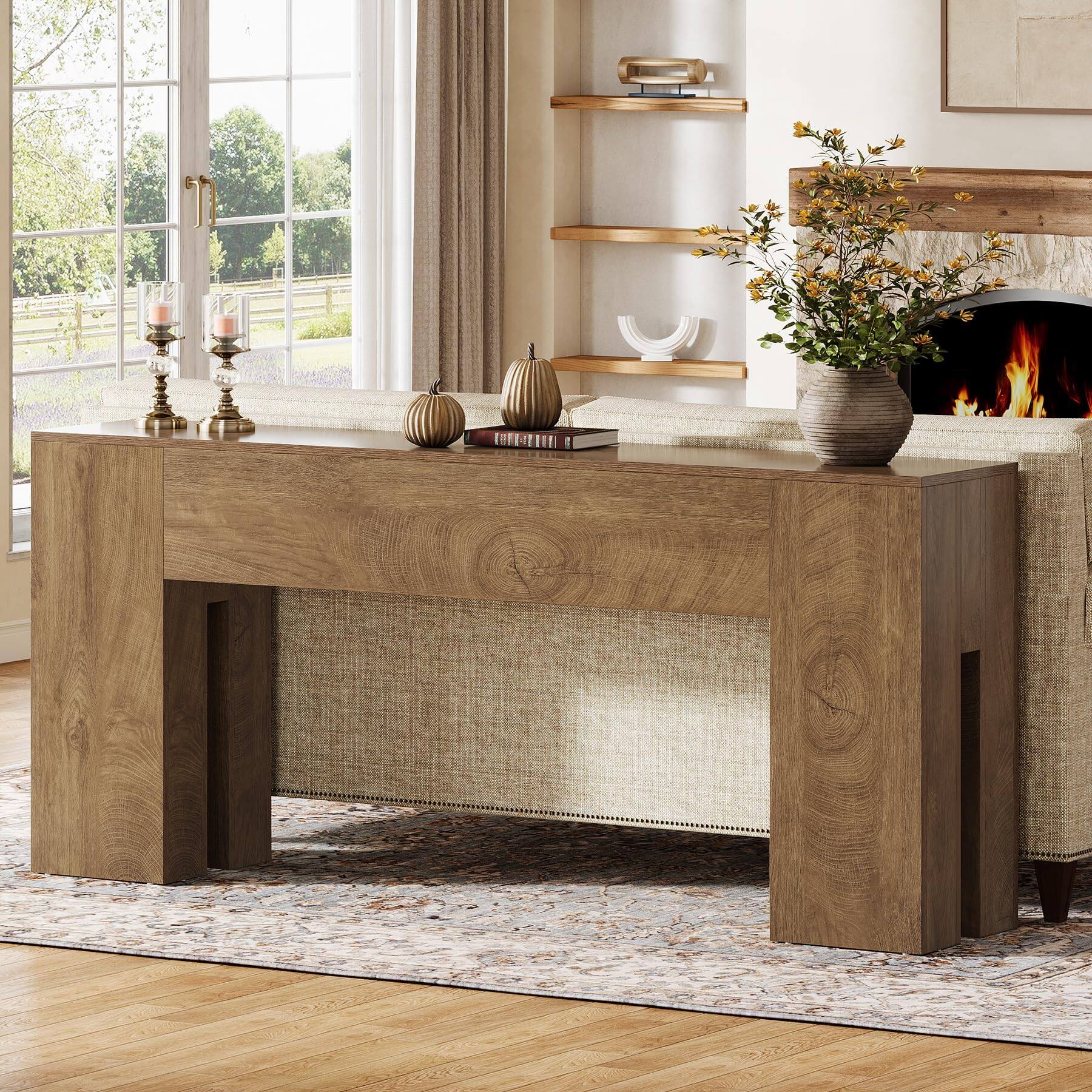 Alt View 4. Tribesigns - 71-Inch Long Console Table for Entryway, Farmhouse Sofa Console Behind Couch, Entry Table for Hallway, Foyer, Living Roo - Oak.