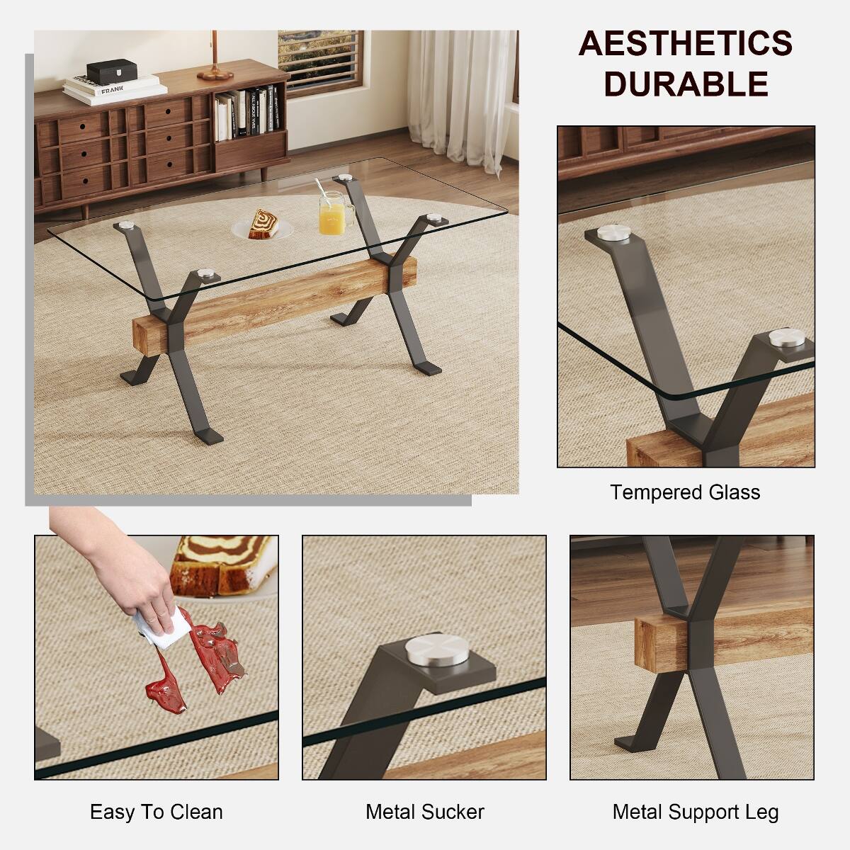 Loheer Modern Tempered Glass Dining Table, Large 70.9 Inch Tabletop ...