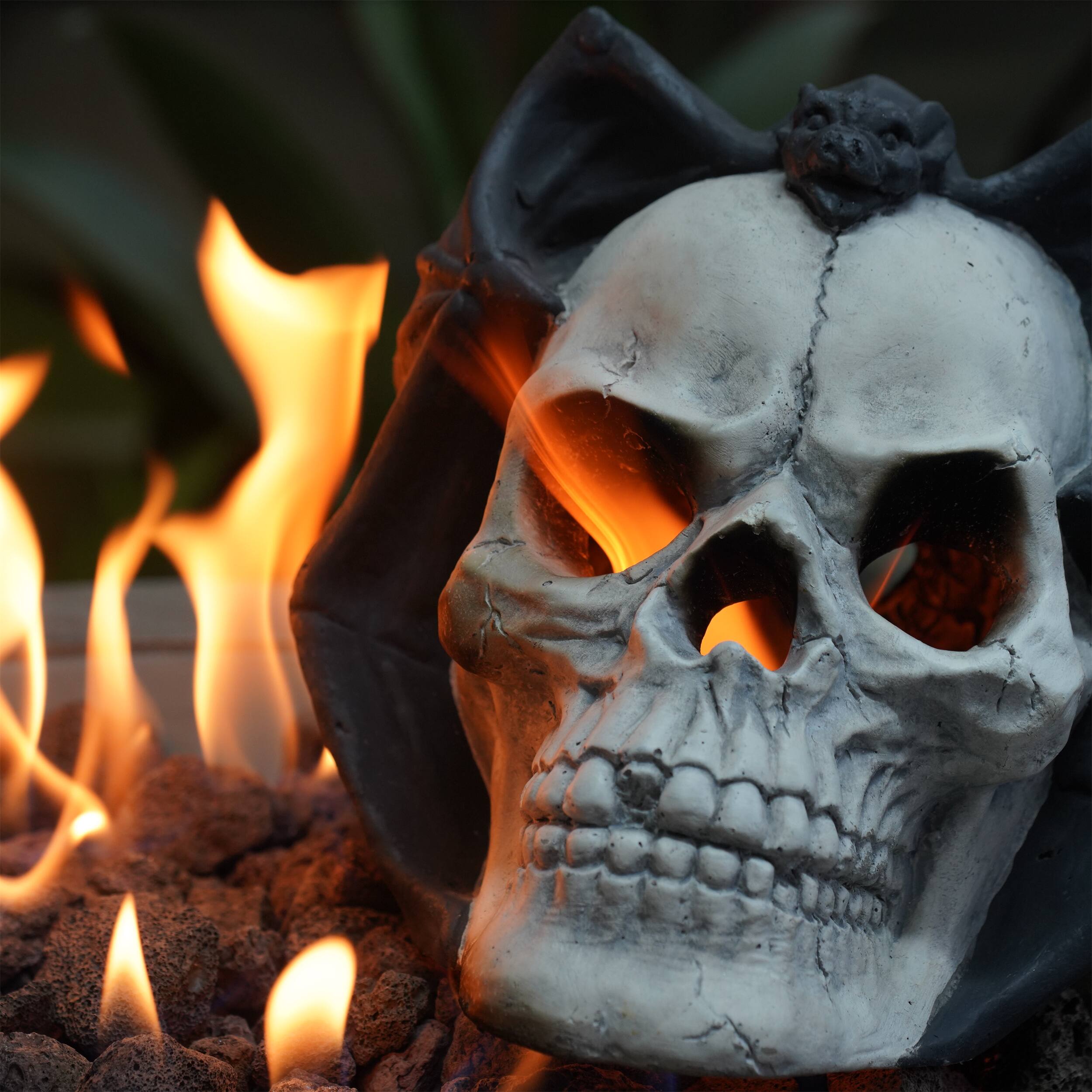 Alt View 1. Ecooso - Metal Human Skull Gas Log Decoration for Fire Pits and Halloween Displays - Beige+Black.
