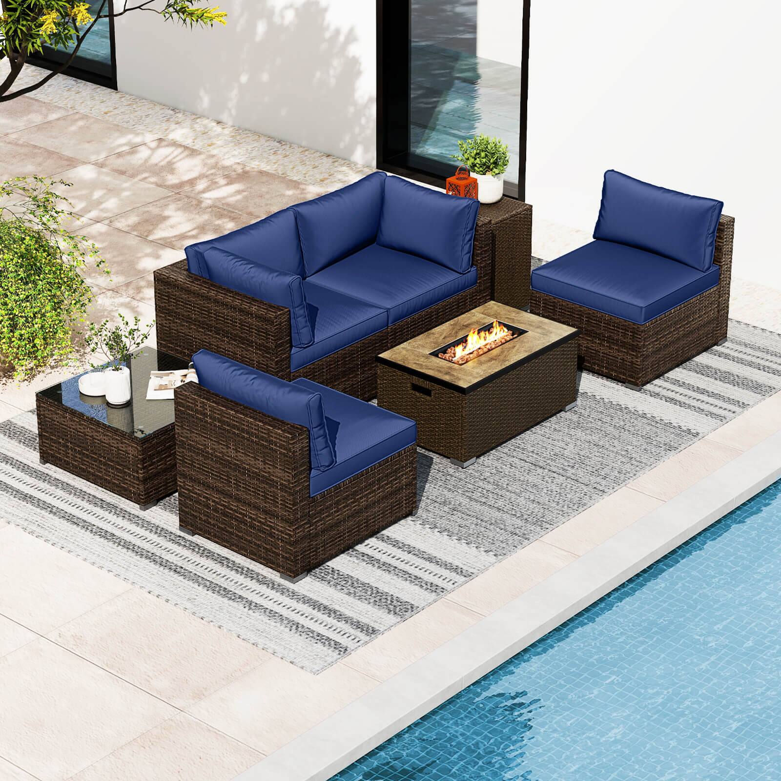 Alt View 3. Costway - Costway 7 Pieces Outdoor Furniture Set with 32" Fire Pit Table and Propane Tank Cover - Navy.