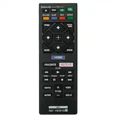 OPEN/CLOSE TV INPUT 1/0 1/0 YELLOW BLUE RED GREEN TOP MENU POP UP/ MENU RETURN OPTIONS HOME FAVORITE NETFLIX PLAY PREV PAUSE STOP NEXT SUBTITLE + TV VOL AUDIO MUTING | DISPLAY BD RMT-VB201U