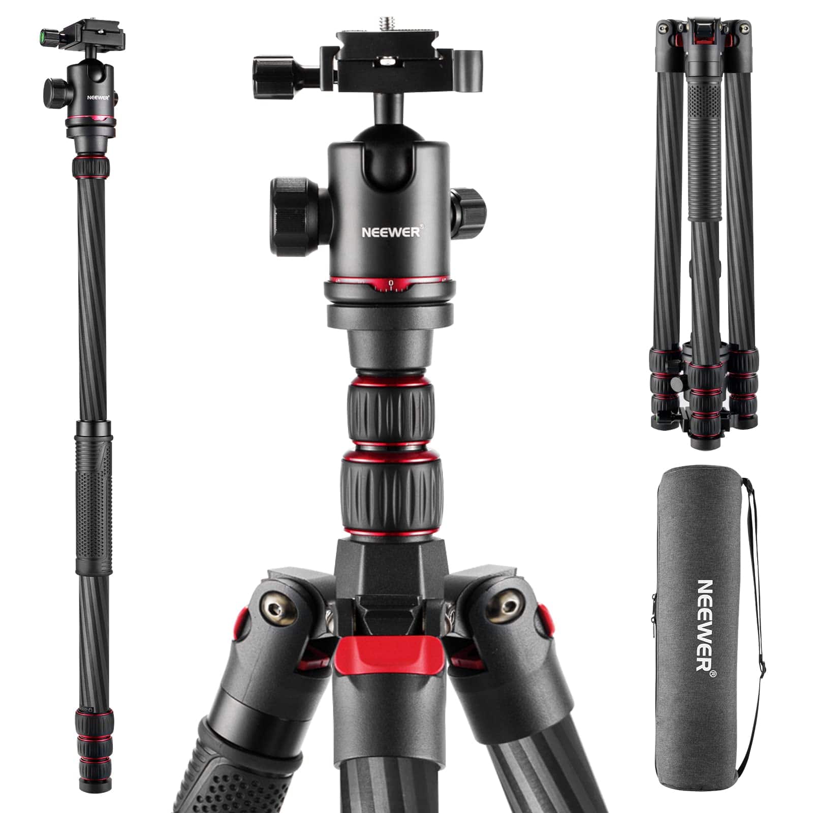 Neewer - Upgraded 80.7" Carbon Fiber Tripod/Monopod - with 360° Ball Head & High 26.5lb Load for Travel - Black