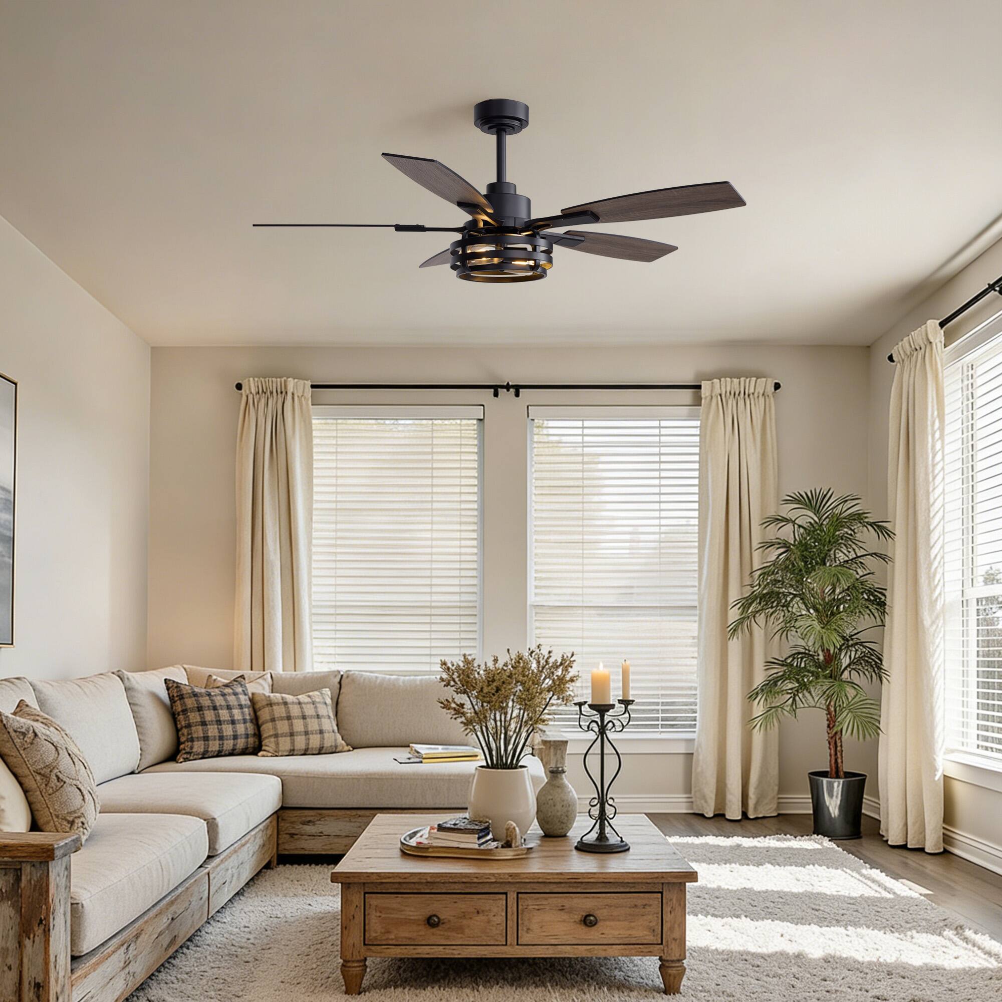 Siljoy 52 Inch Farmhouse Ceiling Fan with Lights, Rustic Ceiling Fan ...
