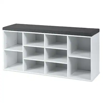 Front. Costway - Entryway Padded Shoe Storage Bench 10-Cube Organizer Bench Adjustable White - White.