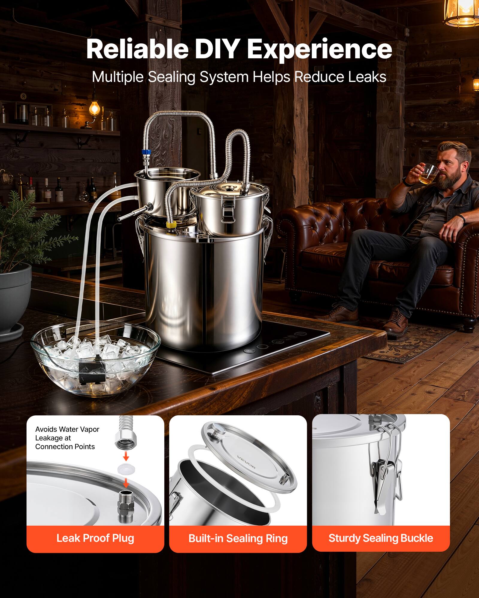 Reliable DIY Experience  
Multiple Sealing System Helps Reduce Leaks  
A Avoids Water Vapor Leakage at Connection Points  
Leak Proof Plug  
Built-in Sealing Ring  
Sturdy Sealing Buckle
