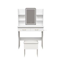 Ecooso - Makeup Vanity Desk with LED Mirror, Power Outlet & Storage Drawers - White