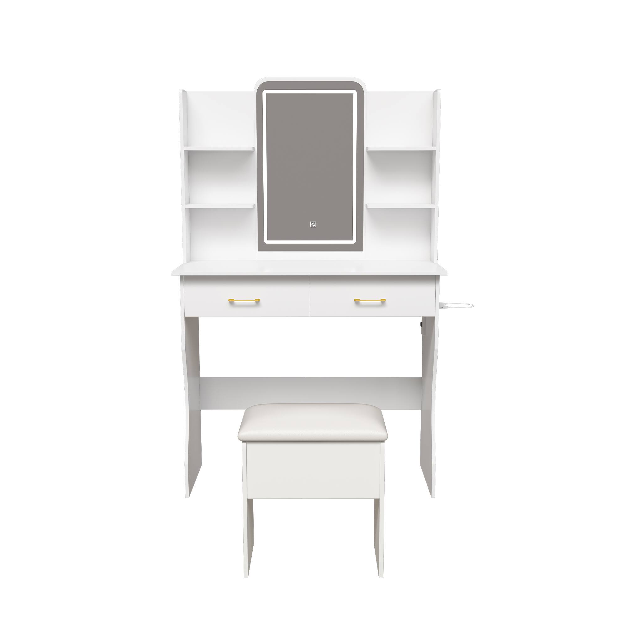 Front. Ecooso - Makeup Vanity Desk with LED Mirror, Power Outlet & Storage Drawers - White.