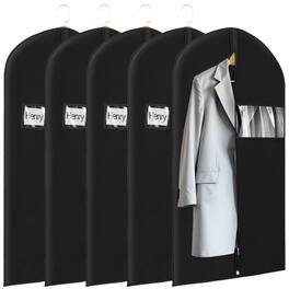 Mber - 5-Pack 47" Garment Bags For Travel, Slim Zipper Suit Bag Travel, Garment Bags For Hanging Clothes with Clear Slot - Black
