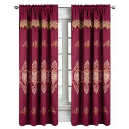 RT Designers Collection - Bonnie Macrame Rod Pocket Room Darkening Curtain Panels for Living Room 52" x 84" Burg - Burgundy