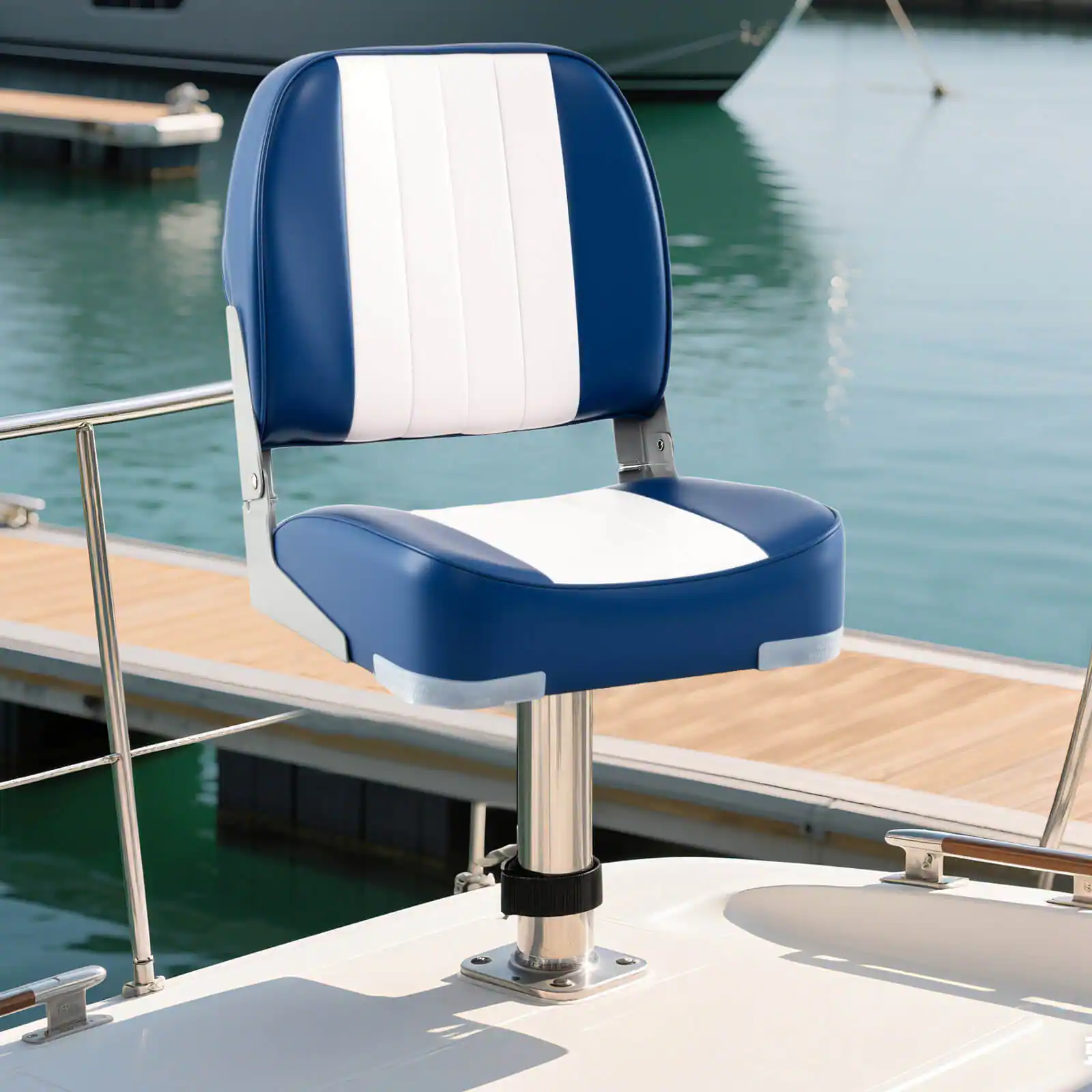 Alt View 4. Costway - Costway 2-Pack Folding Boat Seats with Thick Sponge Padding Fixing Bolts Hinges - Blue.