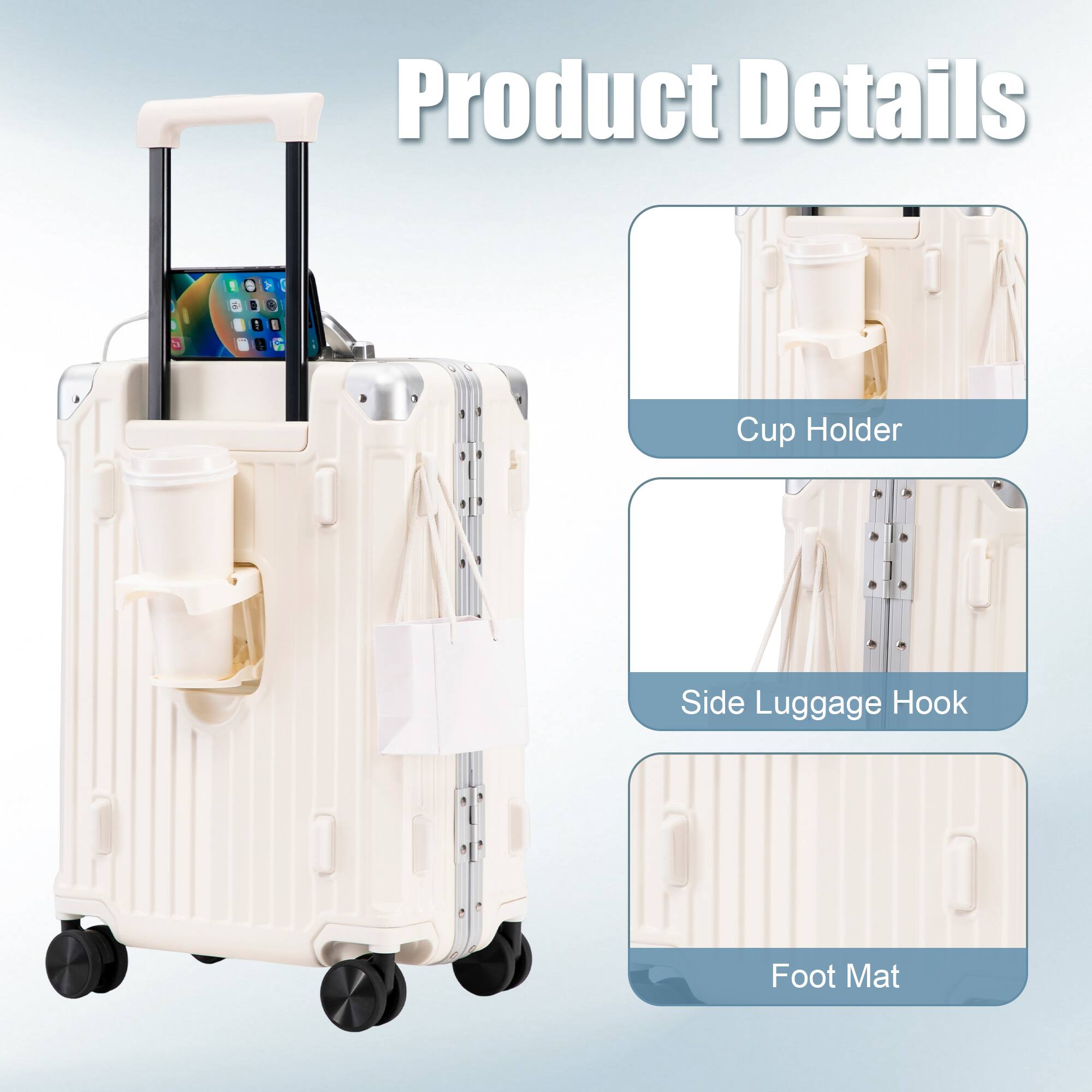 Product Details
- Cup Holder
- Side Luggage Hook
- Foot Mat