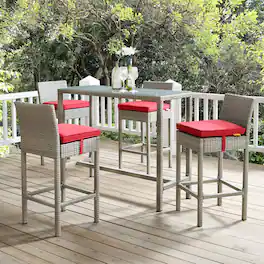 Conduit Outdoor Patio Wicker Rattan Bar Stool Set of 4 by Modway - Light Gray Red
