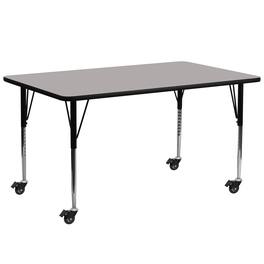 Emma + Oliver - Mobile 30x72 Rectangle HP Laminate Adjustable Activity Table - Gray