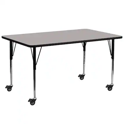Front. Emma + Oliver - Mobile 30x72 Rectangle HP Laminate Adjustable Activity Table - Gray.