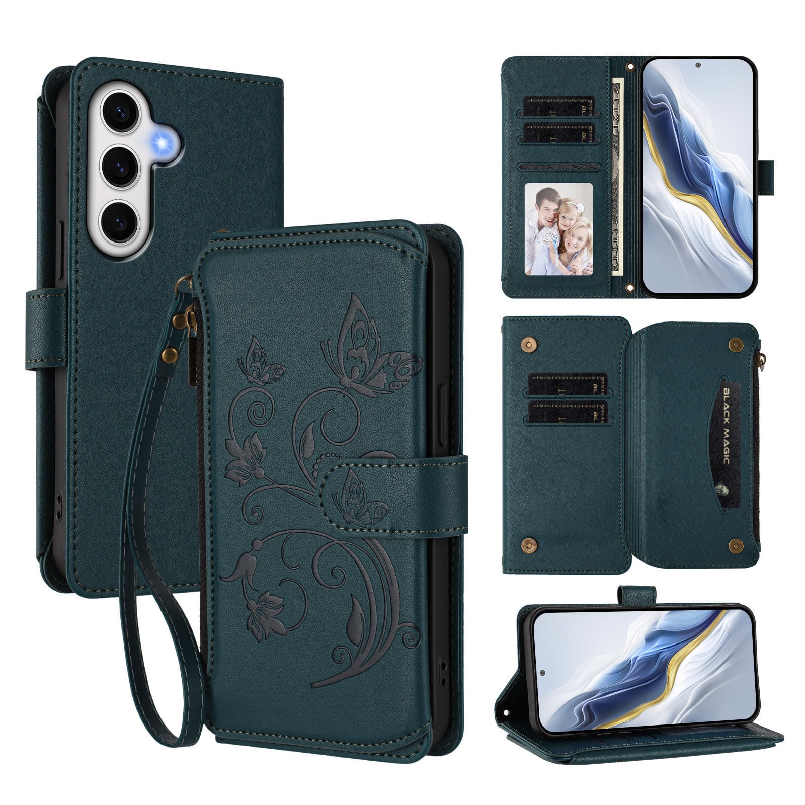 Dteck - Crossbody Wallet Case for Samsung Galaxy S24 FE,Embossed Butterfly Flower Folio Cover with Zipper Pocket+Strap - Darkblue price history on PriceWatchPro