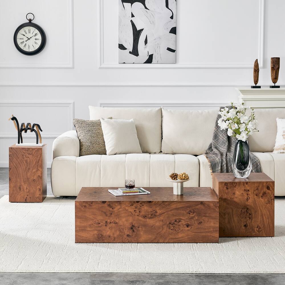 Alt View 2. Loheer - Loheer Burl Walnut Cube Table Height Adjustable MDF Coffee Table - Walnut.