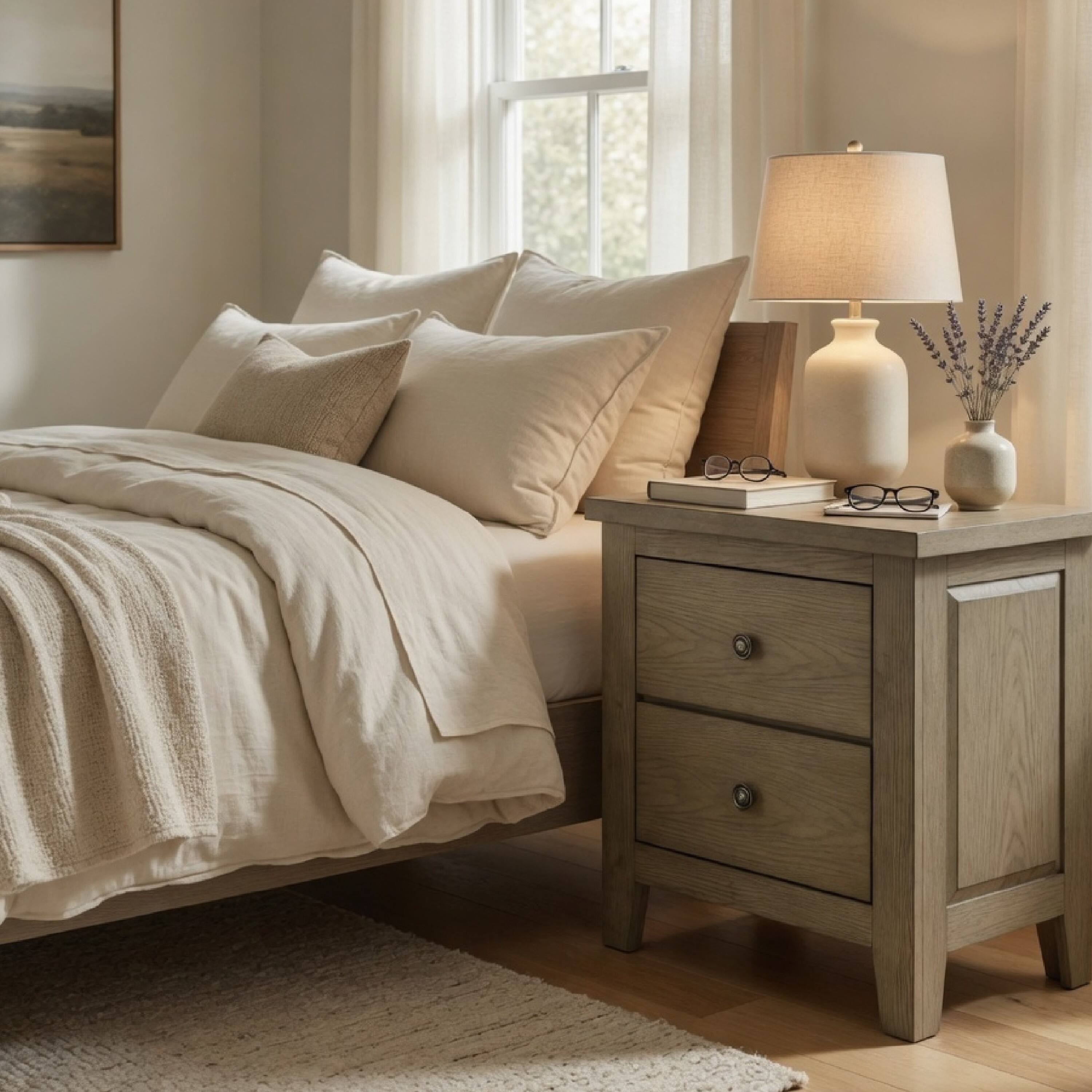 Alt View 7. Manhattan Lane - Hazel Nightstand, 2 Drawers, Antique Nickel Knobs, Wood 25 Inch - Vineyard Oak Brown.