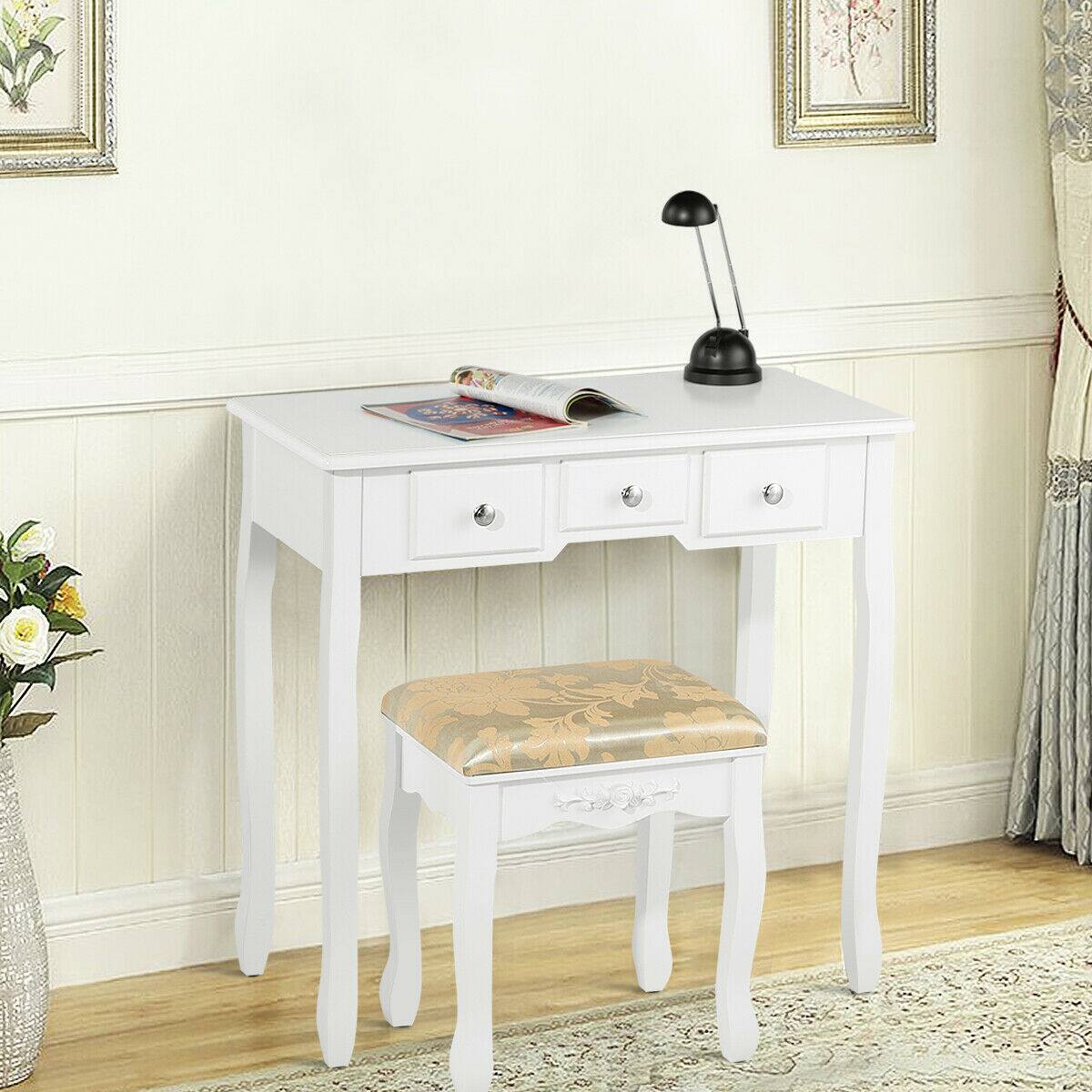Alt View 4. Costway - Costway Vanity Table Dressing Table 5 Make Up Table Stool - White.